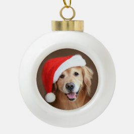 Adorno De Cerámica Tipo Bola Perro de Golden Retriever con Sombrero de Santa