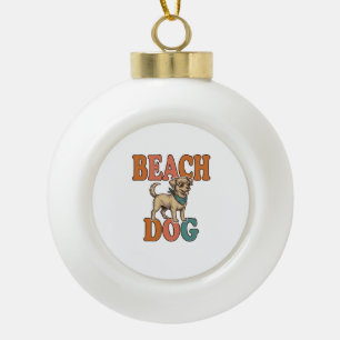 Adorno De Cerámica Tipo Bola Perro de Playa Grabado Vintage Diseño Gráfico_1