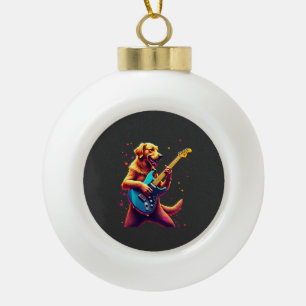 Adorno De Cerámica Tipo Bola Perro Golden Retriever tocando Rock con Guitarra E