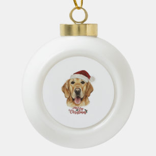 Adorno De Cerámica Tipo Bola Perro Golden Retriver de Feliz Navidad