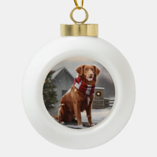 Adorno De Cerámica Tipo Bola Perro Nova Scotia Duck Toller en Navidad con nieve