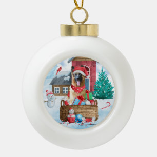 Adorno De Cerámica Tipo Bola Perro pastor alemán en casa de perros de Navidades
