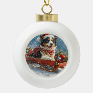 Adorno De Cerámica Tipo Bola Perro pastor australiano en espantadas navidades