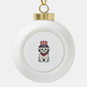 Adorno De Cerámica Tipo Bola Perro Patriótico Grabado Vintage Diseño Vectorial_