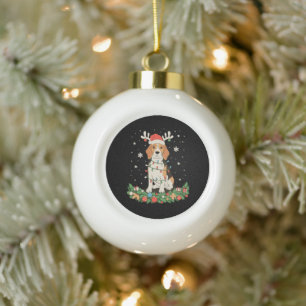 Adorno De Cerámica Tipo Bola Perro Pointer Inglés Sombrero Reno Luces de Navida