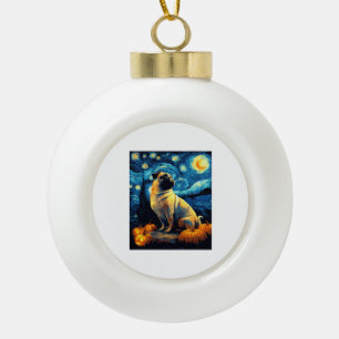 Adorno De Cerámica Tipo Bola Perro Pug de la noche estrellada de van gogh Hallo