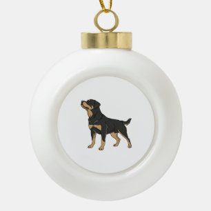 Adorno De Cerámica Tipo Bola Perro Rottweiler, Perro Rottweiler de pie