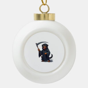 Adorno De Cerámica Tipo Bola Perro Rottweiler Segador Siniestro