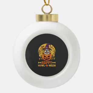 Adorno De Cerámica Tipo Bola Perro salchicha divertido Halloween feliz Howl-O-W