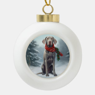 Adorno De Cerámica Tipo Bola Perro Weimaraner en Navidad con Nieve