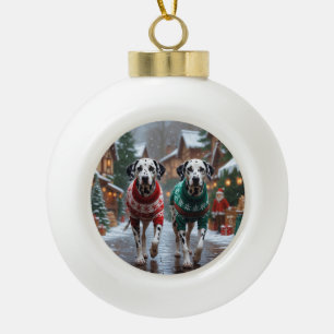Adorno De Cerámica Tipo Bola Perros dálmatas Navidad Nieve Fiesta