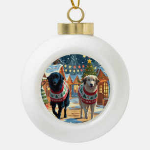 Adorno De Cerámica Tipo Bola Perros Pastores de Anatolia Navidad Nieve Fiesta