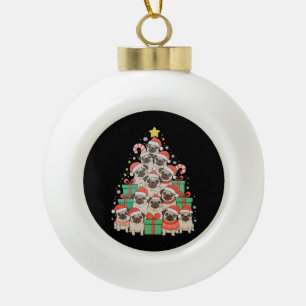 Adorno De Cerámica Tipo Bola Perros Pug Árbol de Navidad Xmas Papá Mamá Familia