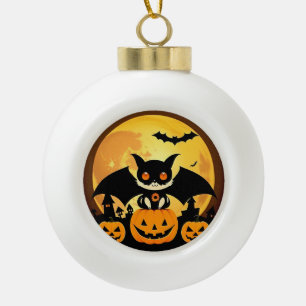 Adorno De Cerámica Tipo Bola Personaje de gato de Halloween lindo con calabazas