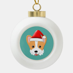 Adorno De Cerámica Tipo Bola Personalizado Corgi Navidades Santa Hat
