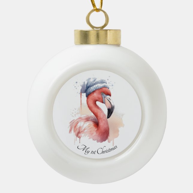 Adorno De Cerámica Tipo Bola Personalizado de Santa Claus Snowbird Flamingo (Anverso)