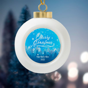 Adorno De Cerámica Tipo Bola Personalizado Pacífica Nieve azul en Navidad