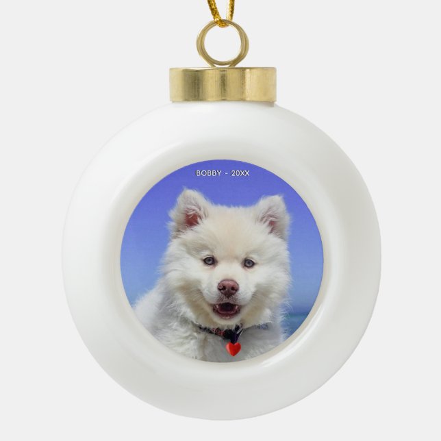 Adorno De Cerámica Tipo Bola Personalizado Samoyed Dog Photo (Anverso)