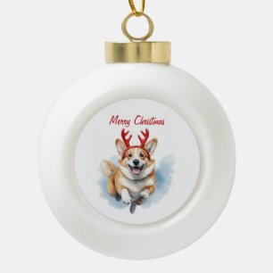 Adorno De Cerámica Tipo Bola Personalizar a los Navidades Corgi con los renos