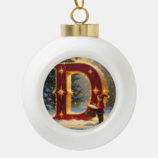 Adorno De Cerámica Tipo Bola Personalized Christmas Ornament – Letter D Ceramic
