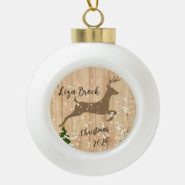 Adorno De Cerámica Tipo Bola Personalized doe Christmas bauble wooden backgroun