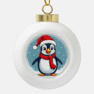 Adorno De Cerámica Tipo Bola Pingüino de dibujos animados navideños alegre