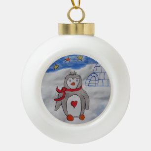 Adorno De Cerámica Tipo Bola Pingüino de nieve en invierno