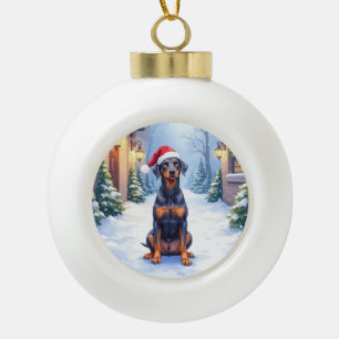 Adorno De Cerámica Tipo Bola Pinscher Alemán Gorro de Santa Patio Nevado