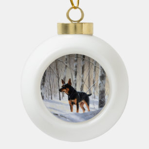 Adorno De Cerámica Tipo Bola Pinscher Miniatura Deja que nieve Navidad