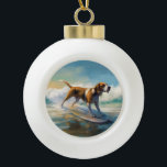 Adorno De Cerámica Tipo Bola Pintado americano de Surf Engligh Foxhound Beach<br><div class="desc">Sumérgete en el mundo lúdico de la aventura canina con esta pintura cautivadora. Un perro animado lleva a las olas, subiendo con habilidad al surf en una playa con sol. El vibrante arte captura bellamente la esencia de la emoción en la playa mientras el perro recorre sin miedo las olas,...</div>