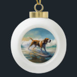 Adorno De Cerámica Tipo Bola Pintado americano de Surf Engligh Foxhound Beach<br><div class="desc">Sumérgete en el mundo lúdico de la aventura canina con esta pintura cautivadora. Un perro animado lleva a las olas, subiendo con habilidad al surf en una playa con sol. El vibrante arte captura bellamente la esencia de la emoción en la playa mientras el perro recorre sin miedo las olas,...</div>