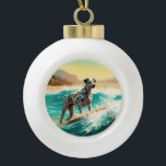 Adorno De Cerámica Tipo Bola Pintado de Dalmation Beach Surfing<br><div class="desc">Sumérgete en el mundo lúdico de la aventura canina con esta pintura cautivadora. Un perro animado lleva a las olas, subiendo con habilidad al surf en una playa con sol. El vibrante arte captura bellamente la esencia de la emoción en la playa mientras el perro recorre sin miedo las olas,...</div>