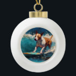 Adorno De Cerámica Tipo Bola Pintado de surf Bull Terrier Beach<br><div class="desc">Sumérgete en el mundo lúdico de la aventura canina con esta pintura cautivadora. Un perro animado lleva a las olas, subiendo con habilidad al surf en una playa con sol. El vibrante arte captura bellamente la esencia de la emoción en la playa mientras el perro recorre sin miedo las olas,...</div>