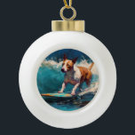 Adorno De Cerámica Tipo Bola Pintado de surf Bull Terrier Beach<br><div class="desc">Sumérgete en el mundo lúdico de la aventura canina con esta pintura cautivadora. Un perro animado lleva a las olas, subiendo con habilidad al surf en una playa con sol. El vibrante arte captura bellamente la esencia de la emoción en la playa mientras el perro recorre sin miedo las olas,...</div>