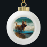 Adorno De Cerámica Tipo Bola Pintado de surf en Australian Terrier Beach<br><div class="desc">Sumérgete en el mundo lúdico de la aventura canina con esta pintura cautivadora. Un perro animado lleva a las olas, subiendo con habilidad al surf en una playa con sol. El vibrante arte captura bellamente la esencia de la emoción en la playa mientras el perro recorre sin miedo las olas,...</div>