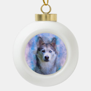 Adorno De Cerámica Tipo Bola Pintura de arte en color de perro Husky siberiano