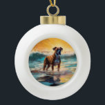 Adorno De Cerámica Tipo Bola Pintura de Boxer Beach Surfing<br><div class="desc">Sumérgete en el mundo lúdico de la aventura canina con esta pintura cautivadora. Un perro animado lleva a las olas, subiendo con habilidad al surf en una playa con sol. El vibrante arte captura bellamente la esencia de la emoción en la playa mientras el perro recorre sin miedo las olas,...</div>