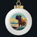 Adorno De Cerámica Tipo Bola Pintura de Bullmastiff Beach Surfing<br><div class="desc">Sumérgete en el mundo lúdico de la aventura canina con esta pintura cautivadora. Un perro animado lleva a las olas, subiendo con habilidad al surf en una playa con sol. El vibrante arte captura bellamente la esencia de la emoción en la playa mientras el perro recorre sin miedo las olas,...</div>