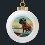 Adorno De Cerámica Tipo Bola Pintura de Bullmastiff Beach Surfing<br><div class="desc">Sumérgete en el mundo lúdico de la aventura canina con esta pintura cautivadora. Un perro animado lleva a las olas, subiendo con habilidad al surf en una playa con sol. El vibrante arte captura bellamente la esencia de la emoción en la playa mientras el perro recorre sin miedo las olas,...</div>