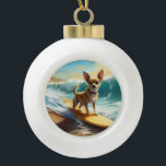 Adorno De Cerámica Tipo Bola Pintura de Chihuahua Beach Surfing<br><div class="desc">Sumérgete en el mundo lúdico de la aventura canina con esta pintura cautivadora. Un perro animado lleva a las olas, subiendo con habilidad al surf en una playa con sol. El vibrante arte captura bellamente la esencia de la emoción en la playa mientras el perro recorre sin miedo las olas,...</div>