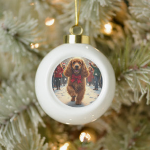 Adorno De Cerámica Tipo Bola Pintura de desfile de Navidad del Cocker Spaniel