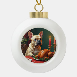 Adorno De Cerámica Tipo Bola Pintura de la cena de Nochebuena del Bulldog Franc
