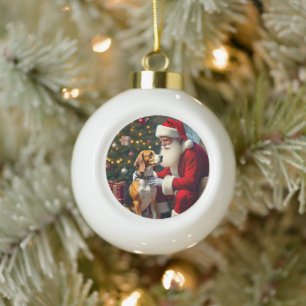 Adorno De Cerámica Tipo Bola Pintura de Navidad de Beagle Conoce a Santa