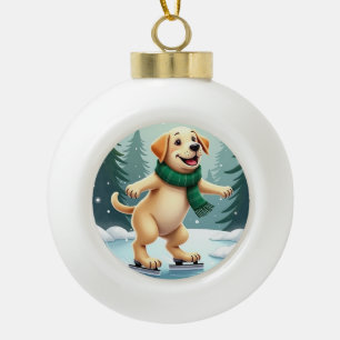 Adorno De Cerámica Tipo Bola Pintura de Navidad de Labrador Retriever patinando