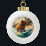 Adorno De Cerámica Tipo Bola Pintura de surf Chow Chow Beach<br><div class="desc">Sumérgete en el mundo lúdico de la aventura canina con esta pintura cautivadora. Un perro animado lleva a las olas, subiendo con habilidad al surf en una playa con sol. El vibrante arte captura bellamente la esencia de la emoción en la playa mientras el perro recorre sin miedo las olas,...</div>