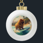 Adorno De Cerámica Tipo Bola Pintura de surf Chow Chow Beach<br><div class="desc">Sumérgete en el mundo lúdico de la aventura canina con esta pintura cautivadora. Un perro animado lleva a las olas, subiendo con habilidad al surf en una playa con sol. El vibrante arte captura bellamente la esencia de la emoción en la playa mientras el perro recorre sin miedo las olas,...</div>