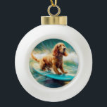 Adorno De Cerámica Tipo Bola Pintura de surf Cocker Spaniel Beach<br><div class="desc">Sumérgete en el mundo lúdico de la aventura canina con esta pintura cautivadora. Un perro animado lleva a las olas, subiendo con habilidad al surf en una playa con sol. El vibrante arte captura bellamente la esencia de la emoción en la playa mientras el perro recorre sin miedo las olas,...</div>