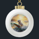 Adorno De Cerámica Tipo Bola Pintura de surf de Bichon Frise Beach<br><div class="desc">Sumérgete en el mundo lúdico de la aventura canina con esta pintura cautivadora. Un perro animado lleva a las olas, subiendo con habilidad al surf en una playa con sol. El vibrante arte captura bellamente la esencia de la emoción en la playa mientras el perro recorre sin miedo las olas,...</div>
