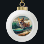 Adorno De Cerámica Tipo Bola Pintura de surf de Corgi Beach<br><div class="desc">Sumérgete en el mundo lúdico de la aventura canina con esta pintura cautivadora. Un perro animado lleva a las olas, subiendo con habilidad al surf en una playa con sol. El vibrante arte captura bellamente la esencia de la emoción en la playa mientras el perro recorre sin miedo las olas,...</div>