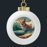 Adorno De Cerámica Tipo Bola Pintura de surf de Corgi Beach<br><div class="desc">Sumérgete en el mundo lúdico de la aventura canina con esta pintura cautivadora. Un perro animado lleva a las olas, subiendo con habilidad al surf en una playa con sol. El vibrante arte captura bellamente la esencia de la emoción en la playa mientras el perro recorre sin miedo las olas,...</div>